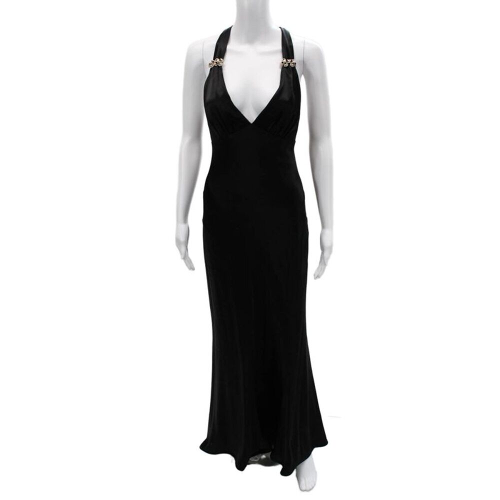 ABS Evening Womens Satin Maxi Slip Dress V-Neck Sleeveless Black Size 6